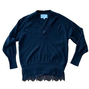 Brochu Walker The Lace Vee Looker Pullover Sweater Black Wool & Cashmere Small